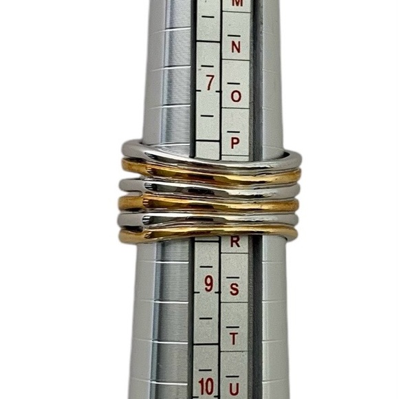 Lia Sophia ECHO Stacked Gold & Silver Tone Designer Cocktail Ring Sz 8 - Picture 2 of 7